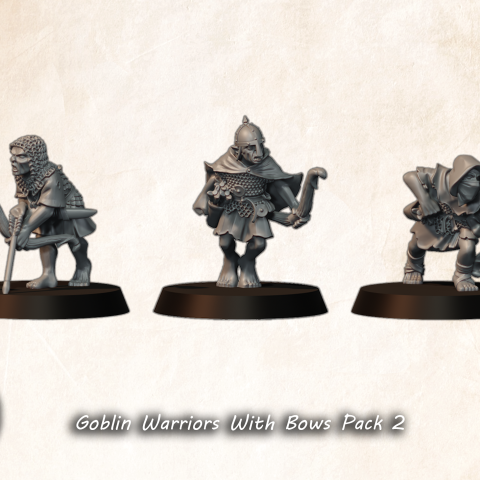 Goblin warriors with Bows Set 2 fantasy wargaming 28mm designed by Medbury Miniatures and 3D printed by Forgemaster Miniatures