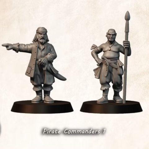 Pirate Commanders 1 fantasy wargaming 28mm designed by Medbury Miniatures and 3D printed by Forgemaster Miniatures