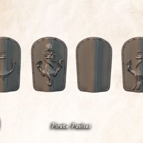 Pirates Pavises Fantasy Wargaming 28mm designed by Medbury Miniatures and 3D printed by Forgemaster Miniatures