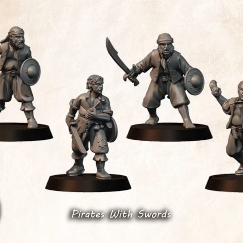 Pirates with Swords Fantasy Wargaming 28mm Designed by Medbury Miniatures and 3D printed by Forgemaster Miniatures