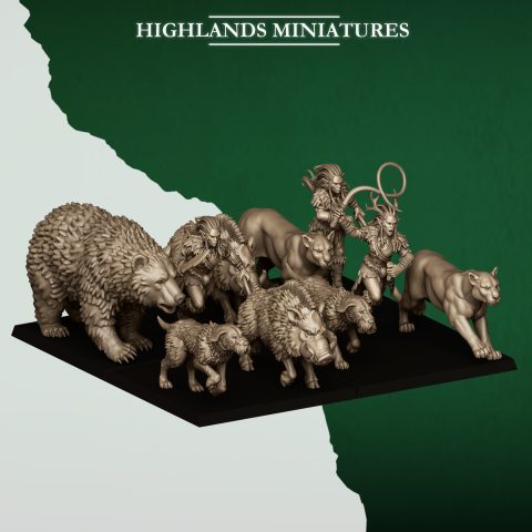 Feral Animal Pack fantasy wargaming 28mm designed by Highlands Miniatures and 3D printed by Forgemaster Miniatures