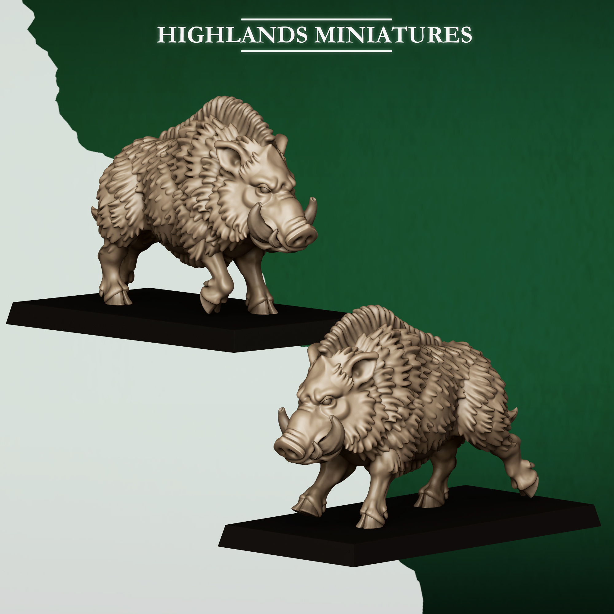 Feral Boars fantasy wargaming 28mm designed by Highlands Miniatures and 3D printed by Forgemaster Miniatures