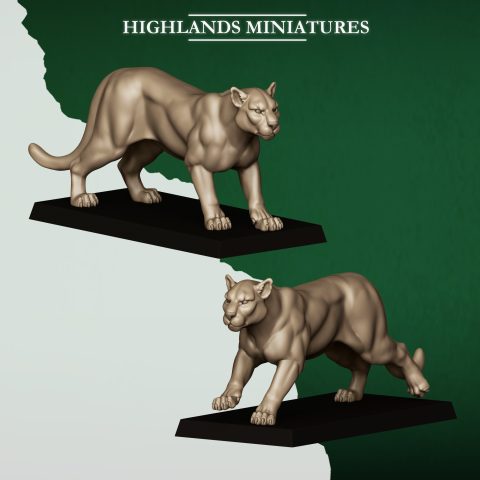 Feral Cougars fantasy wargaming 28mm designed by Highlands Miniatures and 3D printed by Forgemaster Miniatures