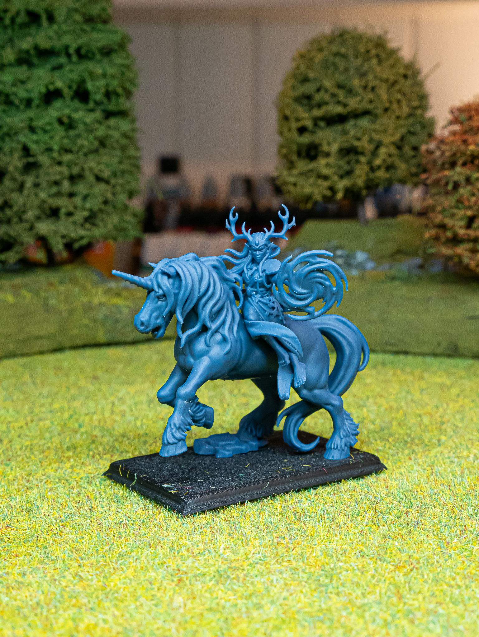 Mounted Feral Elf Druid on Unicorn fantasy wargaming 28mm designed by Highlands Miniatures and 3D printed by Forgemaster Miniatures printed