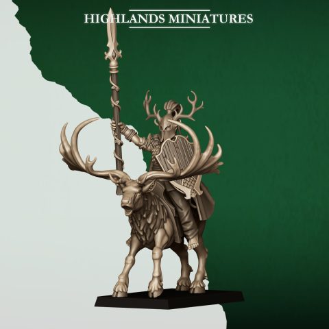 Mounted Feral Elf Lord on Feral Stag fantasy Wargaming 28mm Designed by Highlands Miniatures and 3D printed by Forgemaster Miniatures