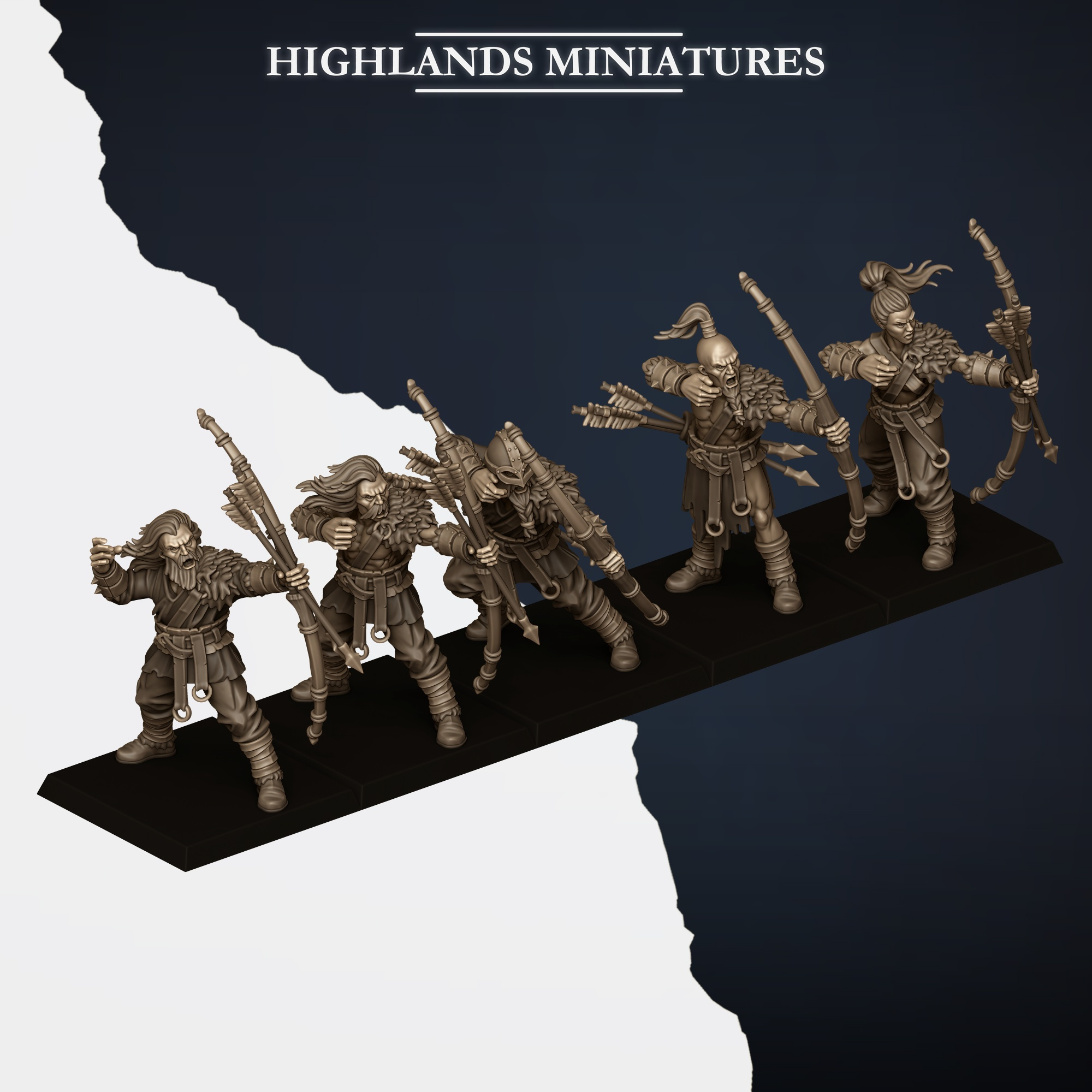 5x Norse Raiders Bowmen fantasy wargaming 28mm designed by Highlands Miniatures and 3D printed by Forgemaster Miniatures