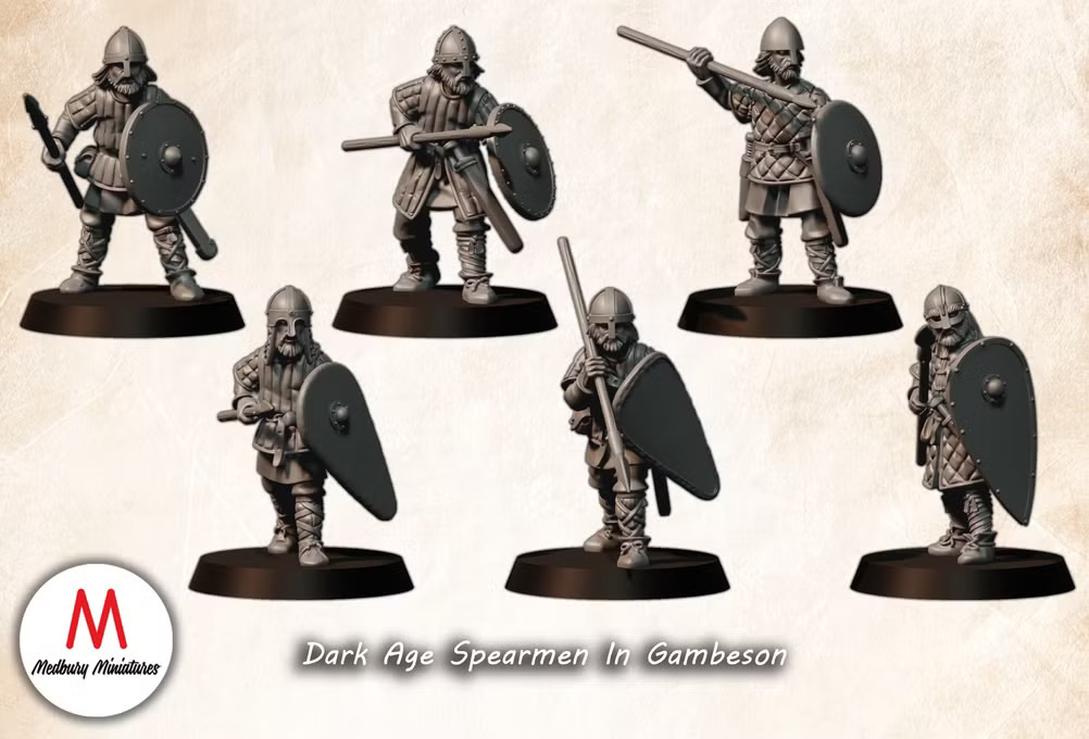 Dark Age Spearman In Gambeson historic wargaming 28mm designed by Medbury Miniatures and 3D printed by Forgemaster Miniatures
