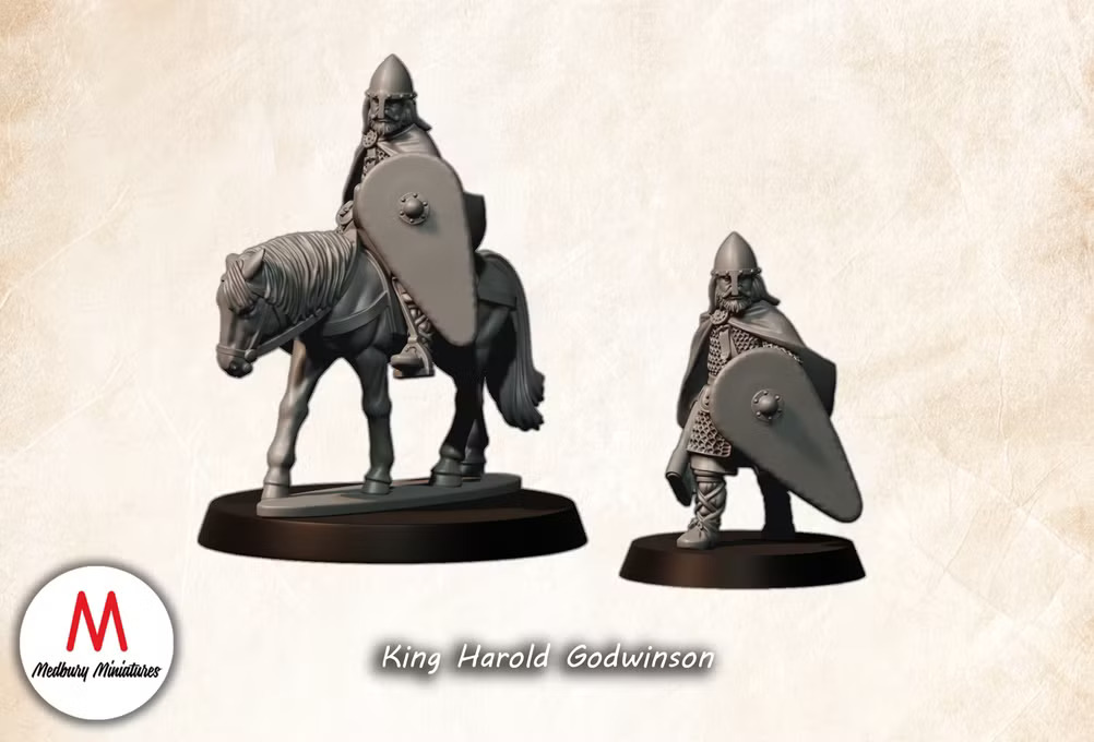 King Harold Godwinson historic wargaming 28mm designed by Medbury Miniatures and 3D printed by Forgemaster Miniatures