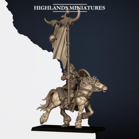 Mounted Norse Raiders Bannerman fantasy wargaming 28mm designed by Highlands Miniatures and 3D printed by Forgemaster Miniatures