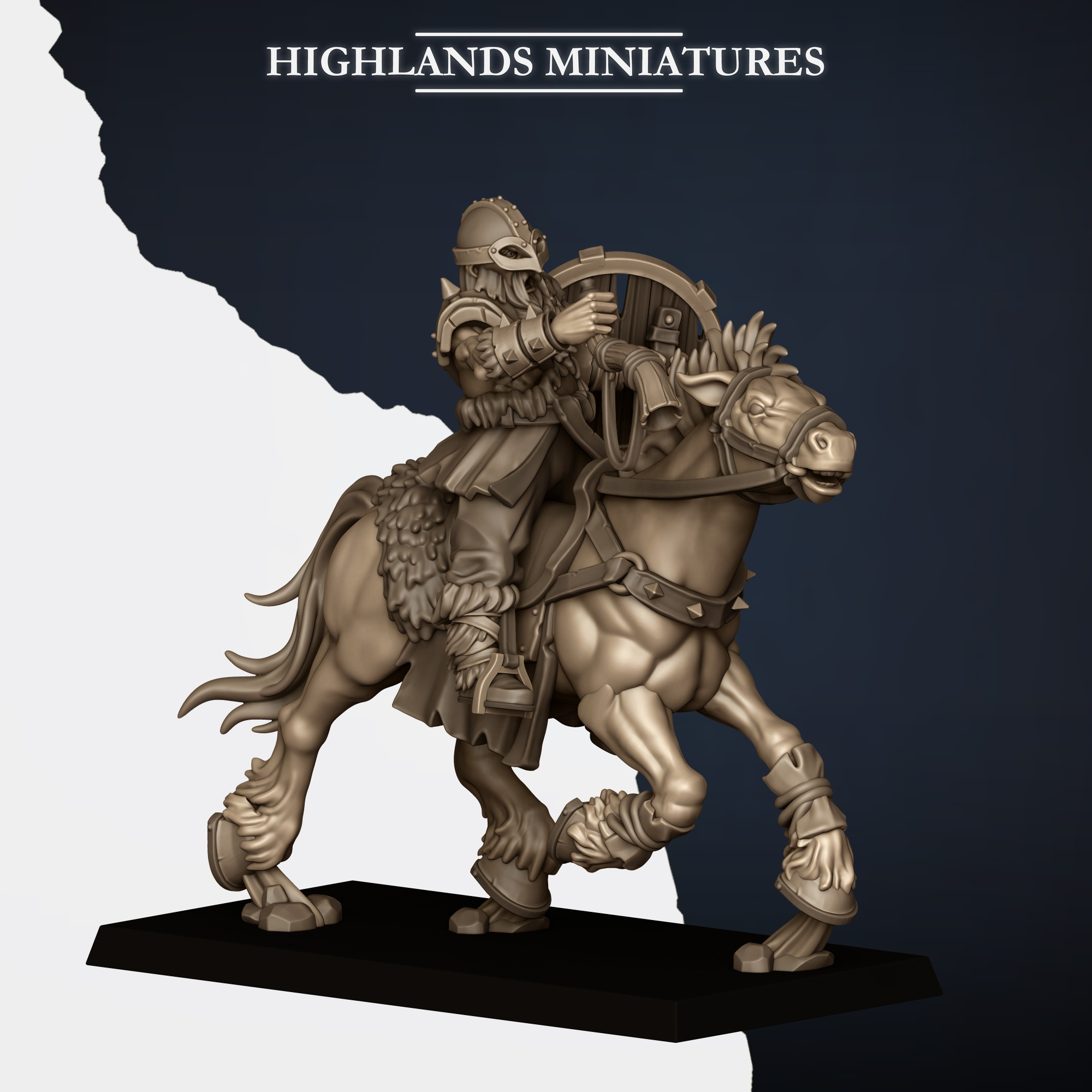 Mounted Norse Raiders Musician fantasy wargaming 28mm designed by Highlands Miniatures and 3D printed by Forgemaster Miniatures