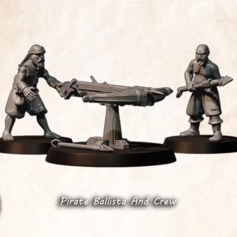 Pirate Ballista and Crew fantasy wargaming 28mm designed by Medbury Miniatures and 3D printed by Forgemaster Miniatures