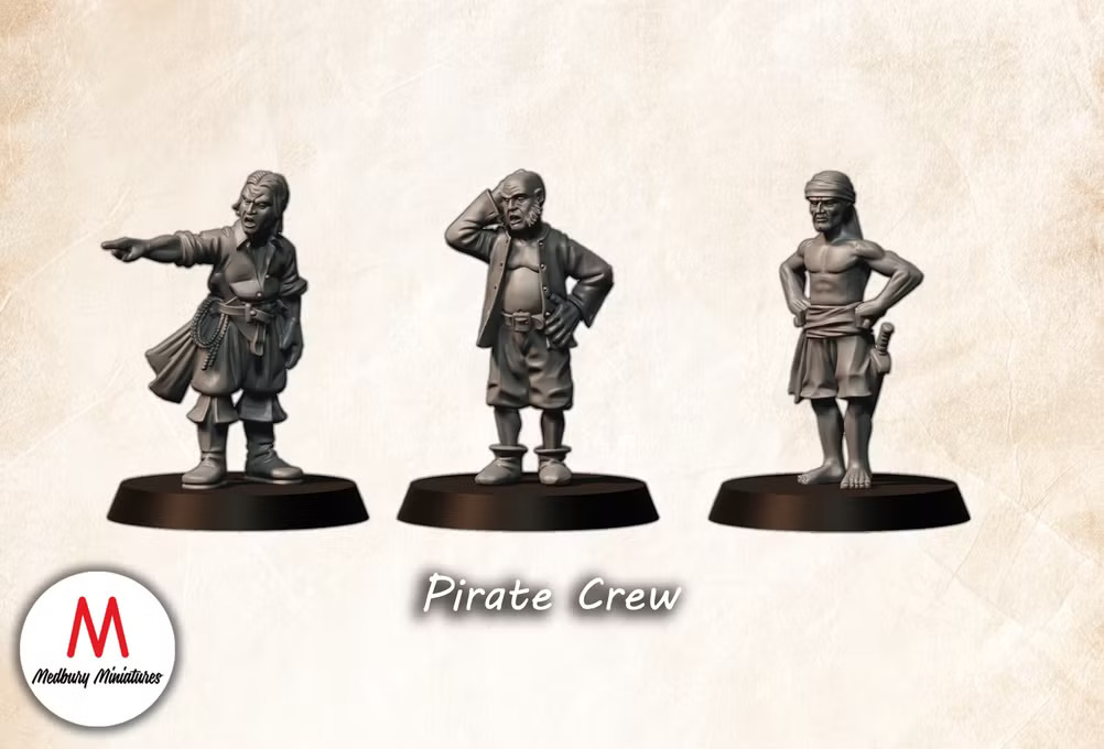 Pirate Crew fantasy wargaming 28mm designed by Medbury Miniatures and 3D printed by Forgemaster Miniatures