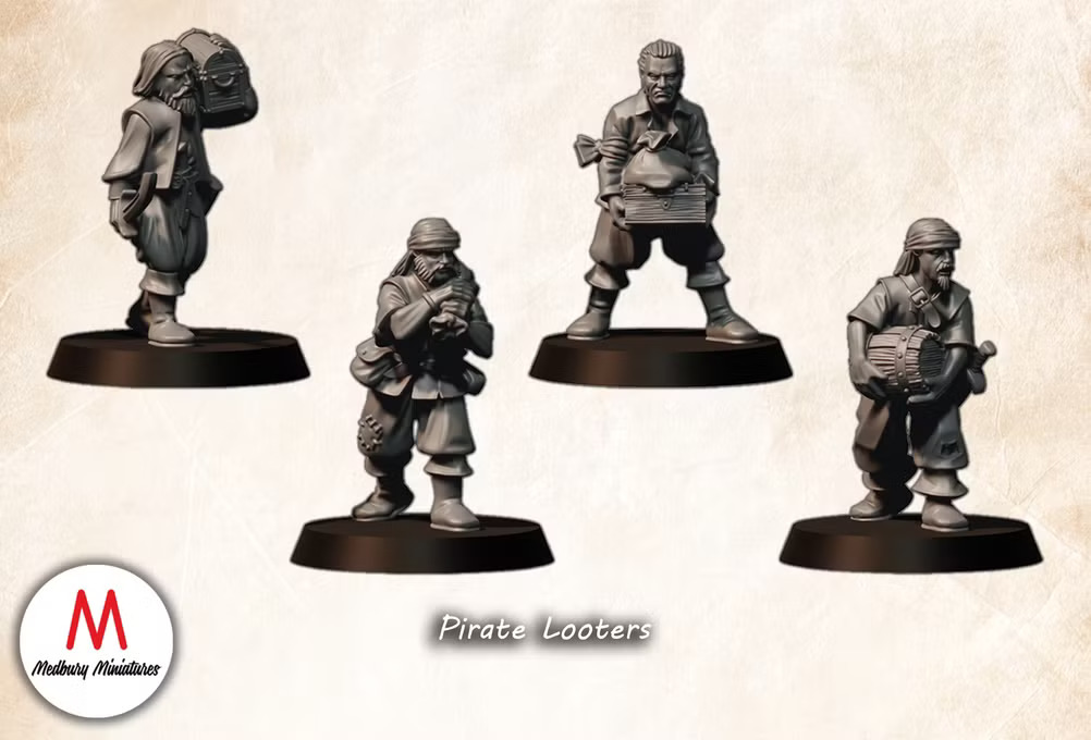 Pirate Looters fantasy wargaming 28mm designed by Medbury Miniatures and 3D printed by Forgemaster Miniatures