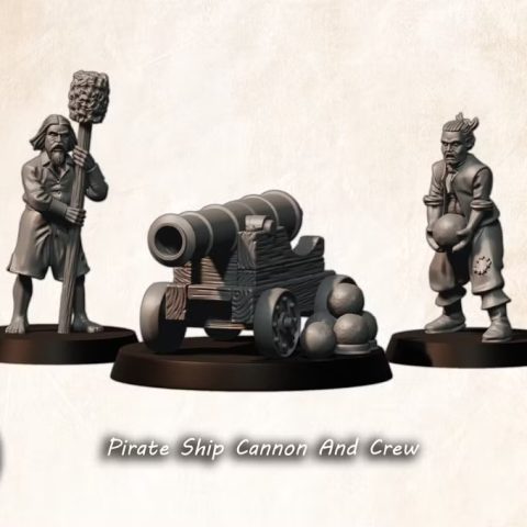 Pirate Ship Cannon and Crew fantasy wargaming 28mm designed by Medbury Miniatures and 3D printed by Forgemaster Miniatures