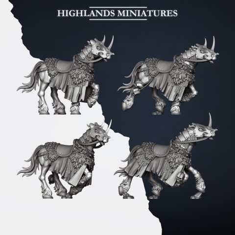 4 Norse Huscarl Horses fantasy wargaming 28mm designed by Highlands Miniatures and 3D printed by Forgemaster Miniatures