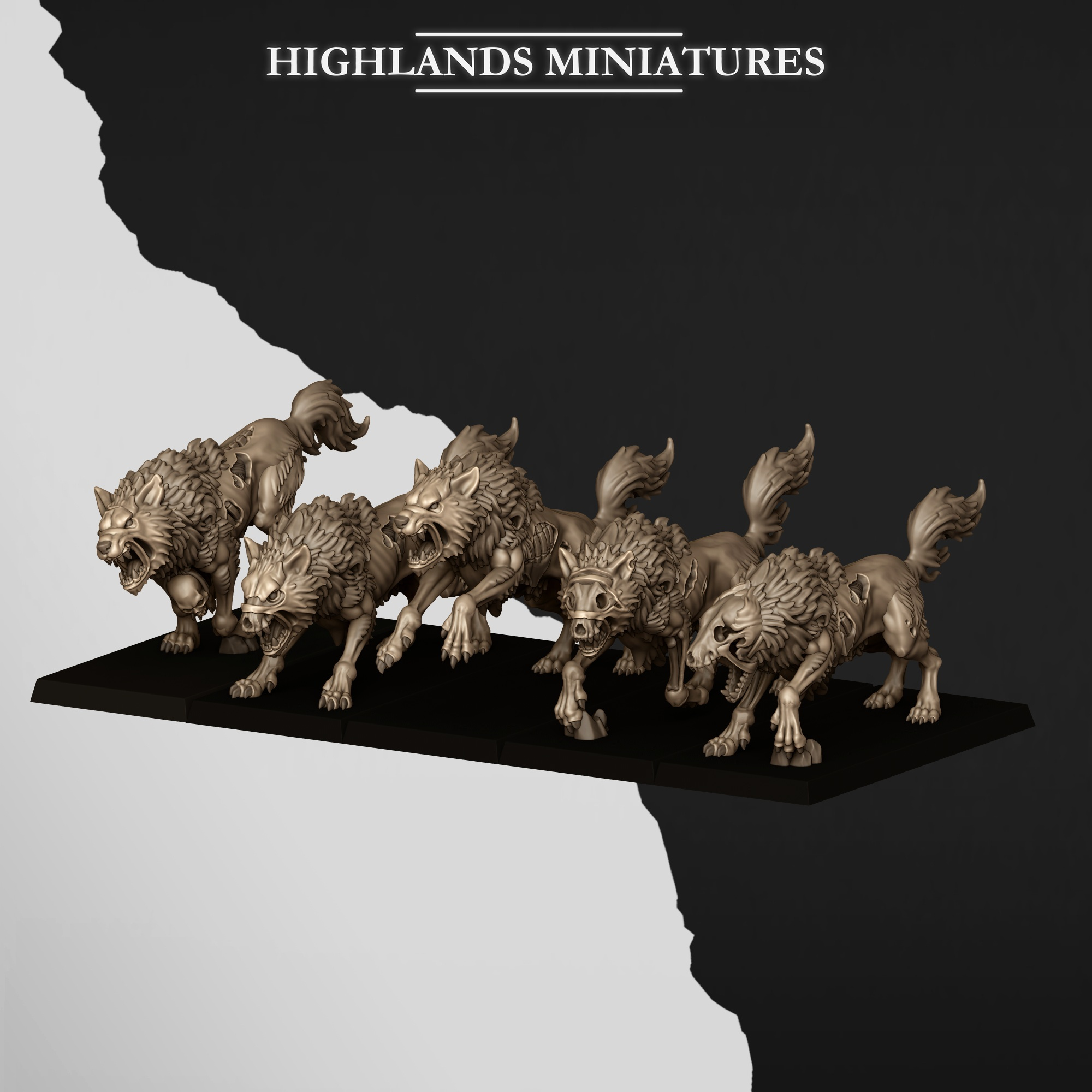 5 Undead Wolves fantasy wargaming miniatures 28mm designed by Highlands Miniatures and 3D printed by Forgemaster Miniatures 1