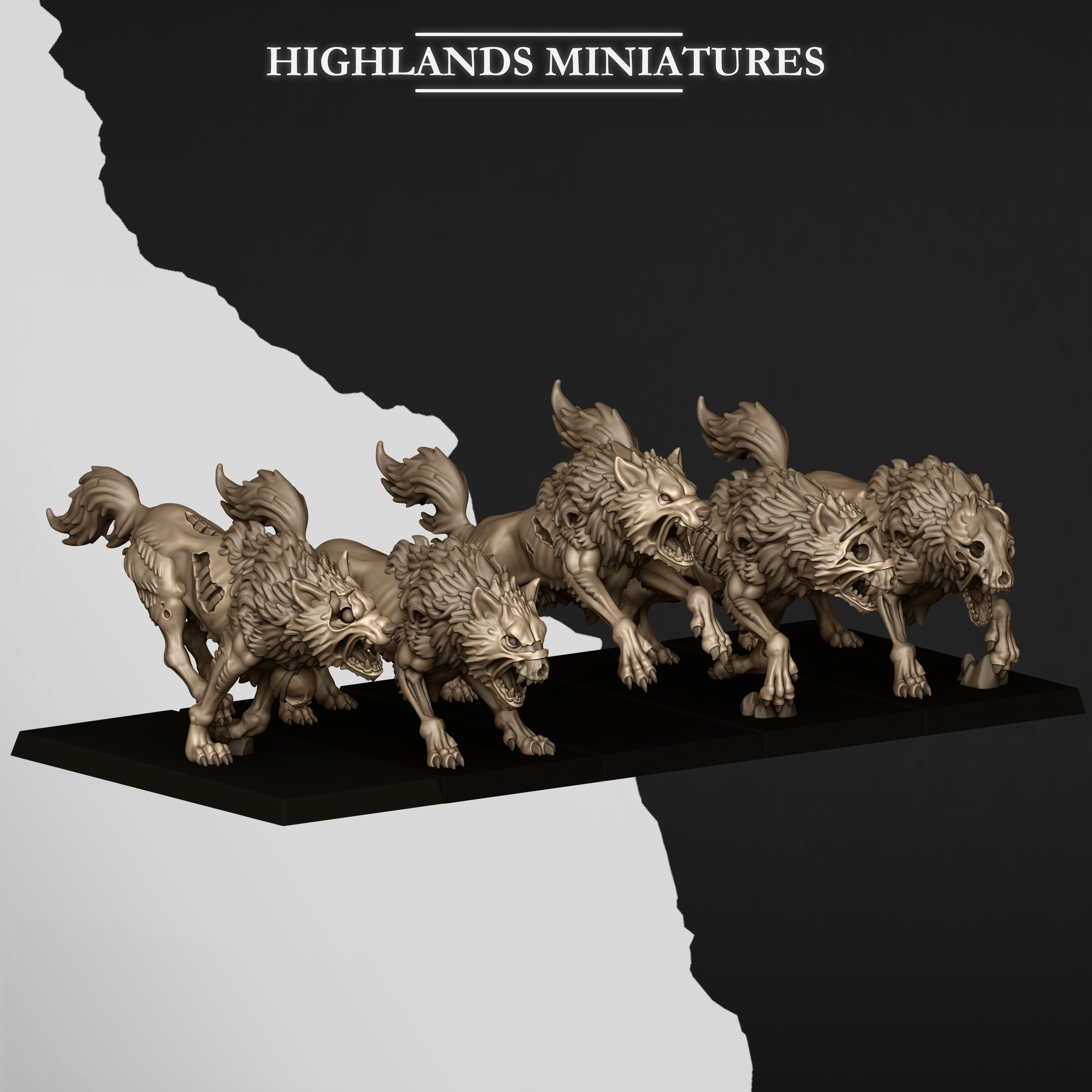 5 Undead Wolves fantasy wargaming miniatures 28mm designed by Highlands Miniatures and 3D printed by Forgemaster Miniatures 2