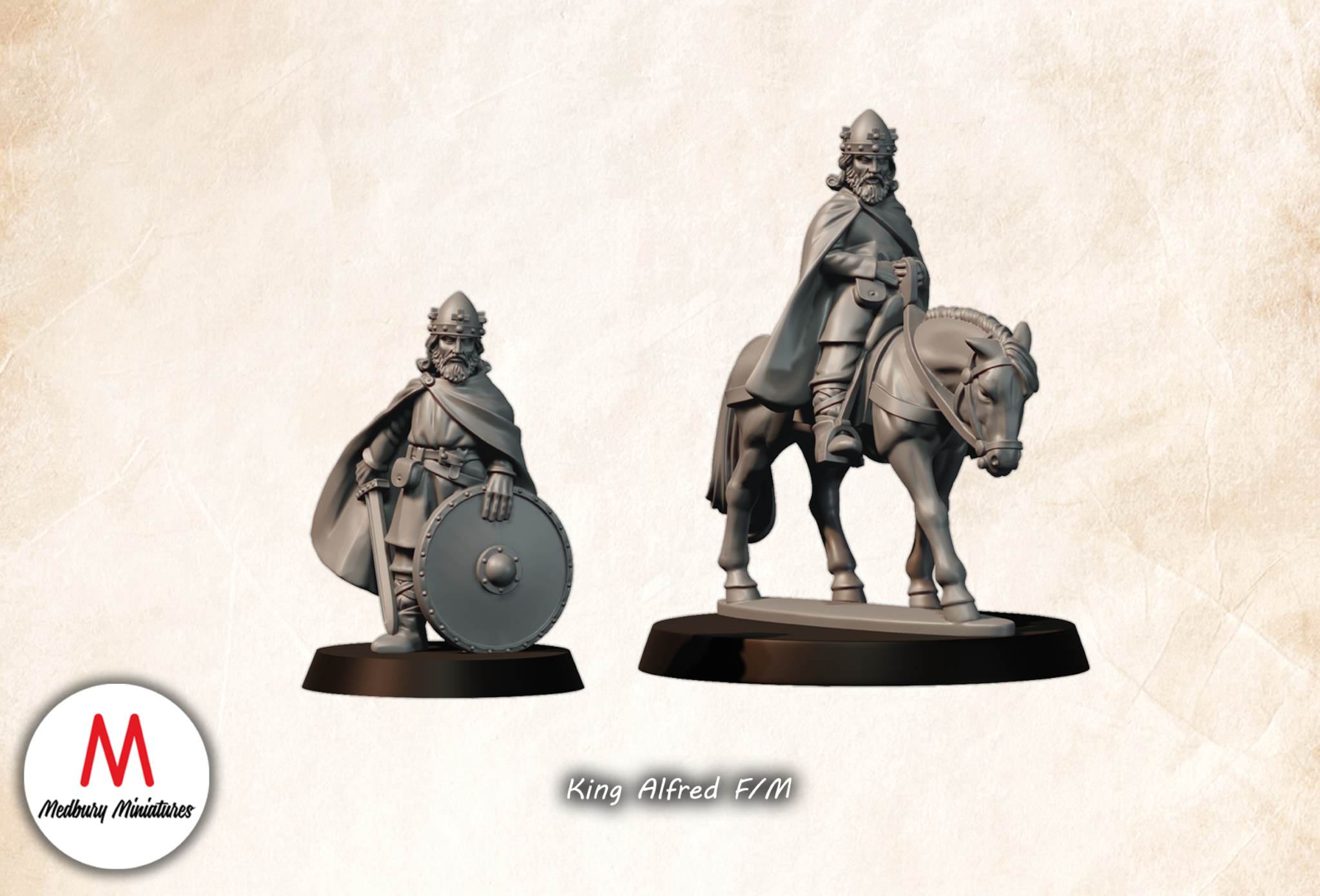 King Alfred Saxon historical wargaming 28mm miniature designed by Medbury Miniatures and 3D printed by Forgemaster Miniatures