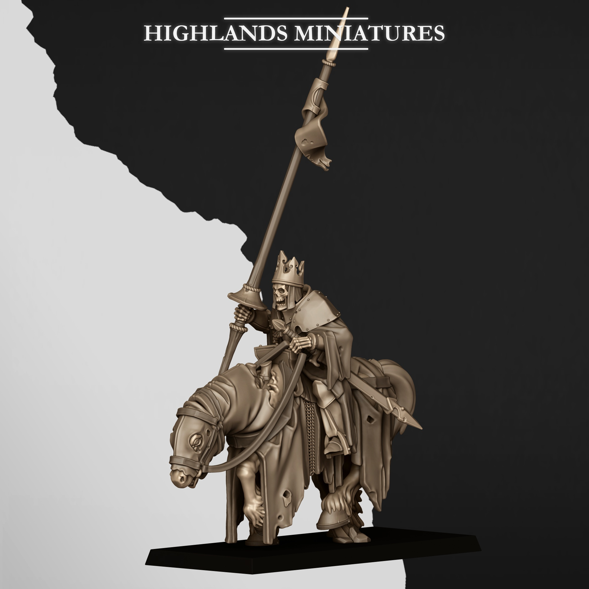 Mounted Skeletal Lord fantasy wargaming 28mm designed by Highlands Miniatures and 3D printed by Forgemaster Miniatures 1