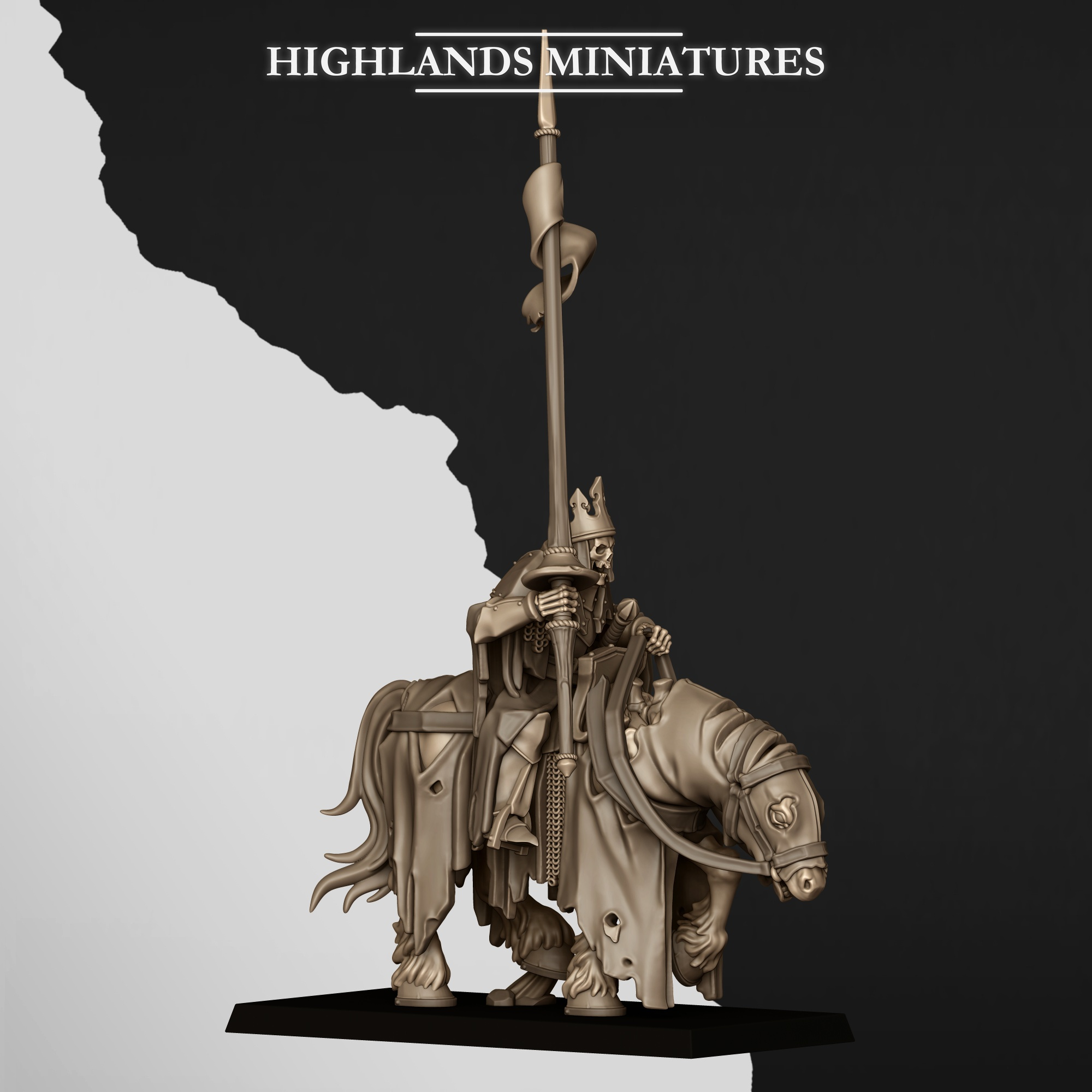 Mounted Skeletal Lord fantasy wargaming 28mm designed by Highlands Miniatures and 3D printed by Forgemaster Miniatures 2