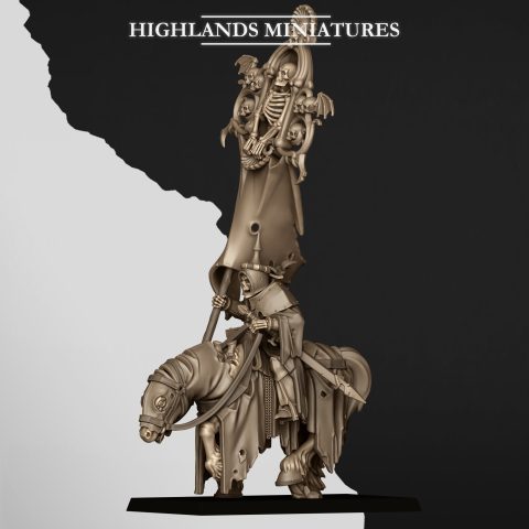 Mounted Skeletal Lord (banner Bearer) fantasy wargaming 28mm designed by Highlands Miniatures and 3D printed by Forgemaster Miniatures 1