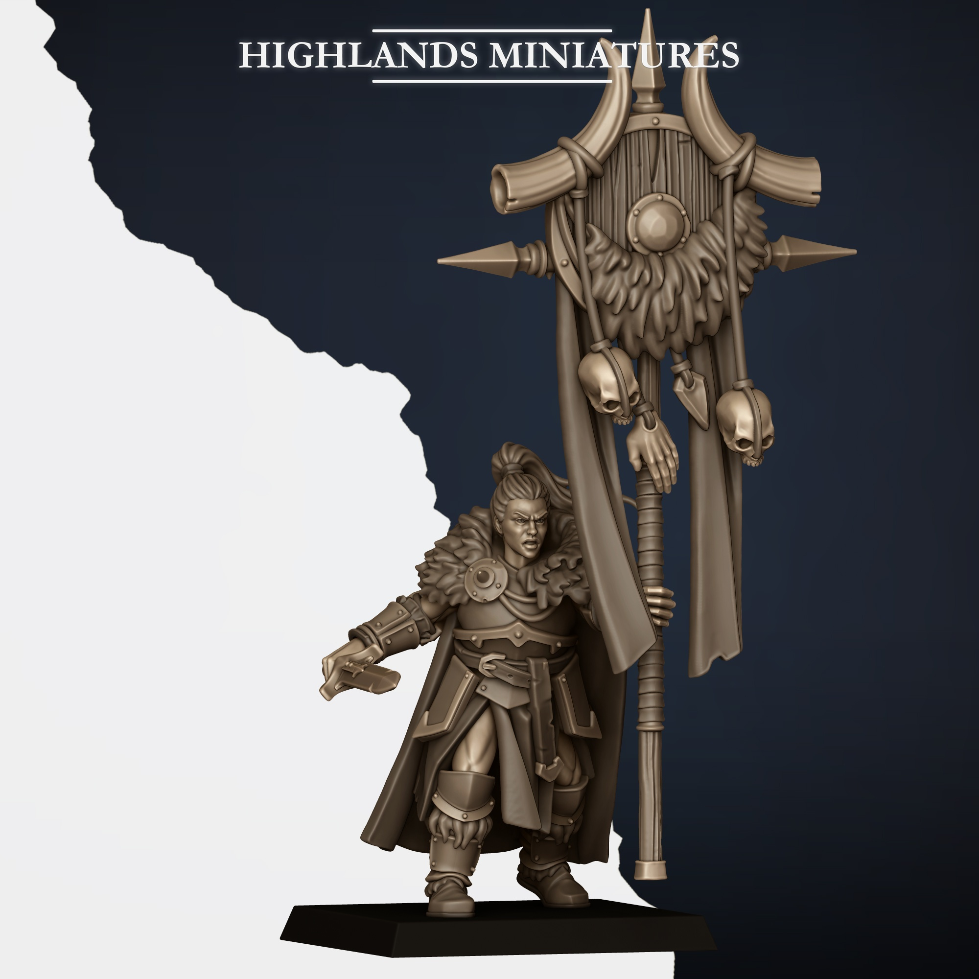Norse Huscarl Bannerman 2 fantasy wargaming 28mm designed by Highlands Miniatures and 3D printed by Forgemaster Miniatures
