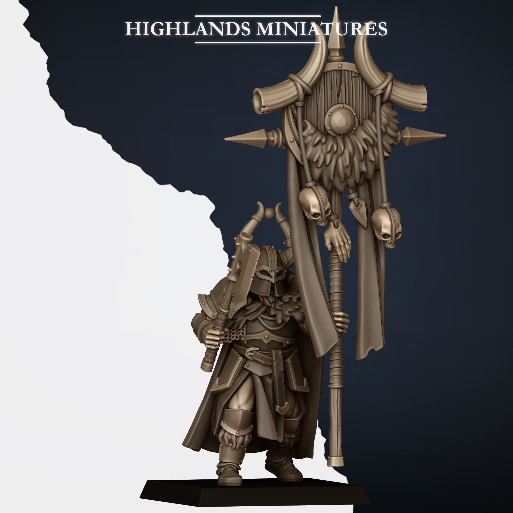 Norse Huscarl Bannerman fantasy wargaming 28mm designed by Highlands Miniatures and 3D printed by Forgemaster Miniatures