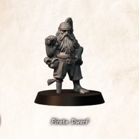 Pirate Dwarf fantasy wargaming 28mm designed by Medbury Miniatures and 3D printed by Forgemaster Miniatures