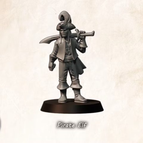 Pirate Elf fantasy wargaming 28mm designed by Medbury Miniatures and 3D printed by Forgemaster Miniatures