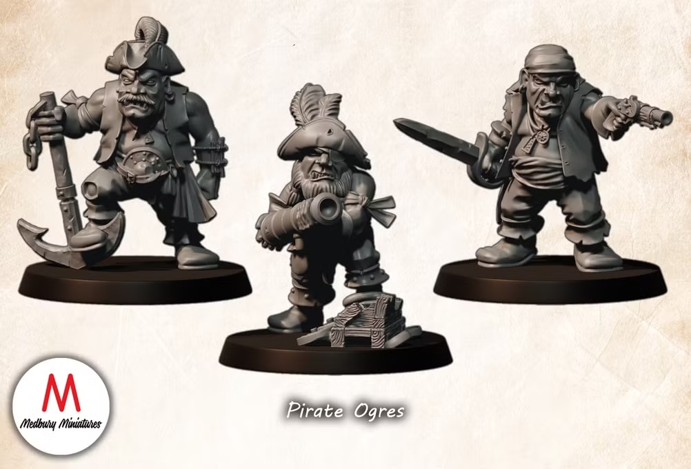 Pirate Ogres fantasy wargaming 28mm designed by Medbury Miniatures and 3D printed by Forgemaster Miniatures
