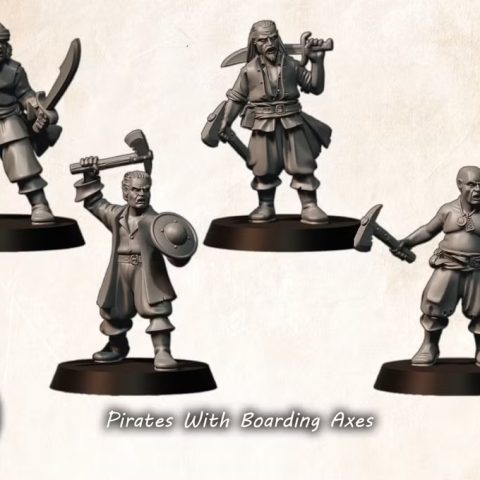 Pirates with Boarding Axes fantasy wargaming 28mm designed by Medbury Miniatures and 3D printed by Forgemaster Miniatures
