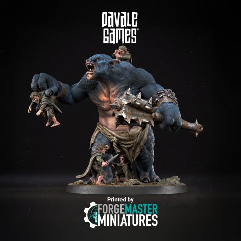 Cave Troll Fighting Halflings fantasy wargaming 28mm designed by Davale Games and 3D printed by Forgemaster Miniatures
