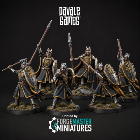 High Humans with Shields and Spears fantasy wargaming 28mm designed by Davale Games and 3D printed by Forgemaster Miniatures