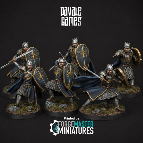 High Humans with Shields and Swords fantasy wargaming 28mm designed by Davale Games and 3D printed by Forgemaster Miniatures